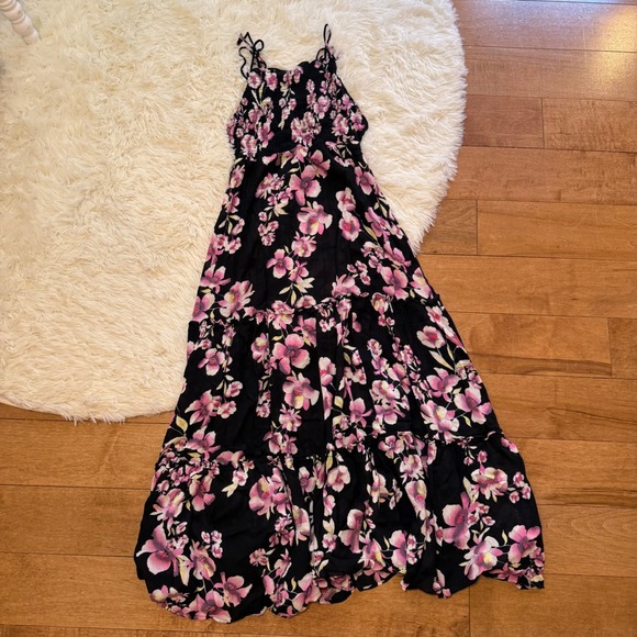 Intimately Free People Dresses & Skirts - Free People Intimately Floral Smocked Maxi Dress Black Pink Boho Womens Small